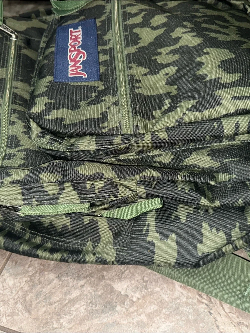 Jansport Green Camo Backpack Multi Zipper